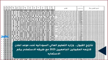 نتائج القبول..  وزارة التعليم العالي السودانية تحدد موعد إعلان قائمة المقبولين الجامعيين 2025 مع طريقة الاستعلام برقم الاستمارة